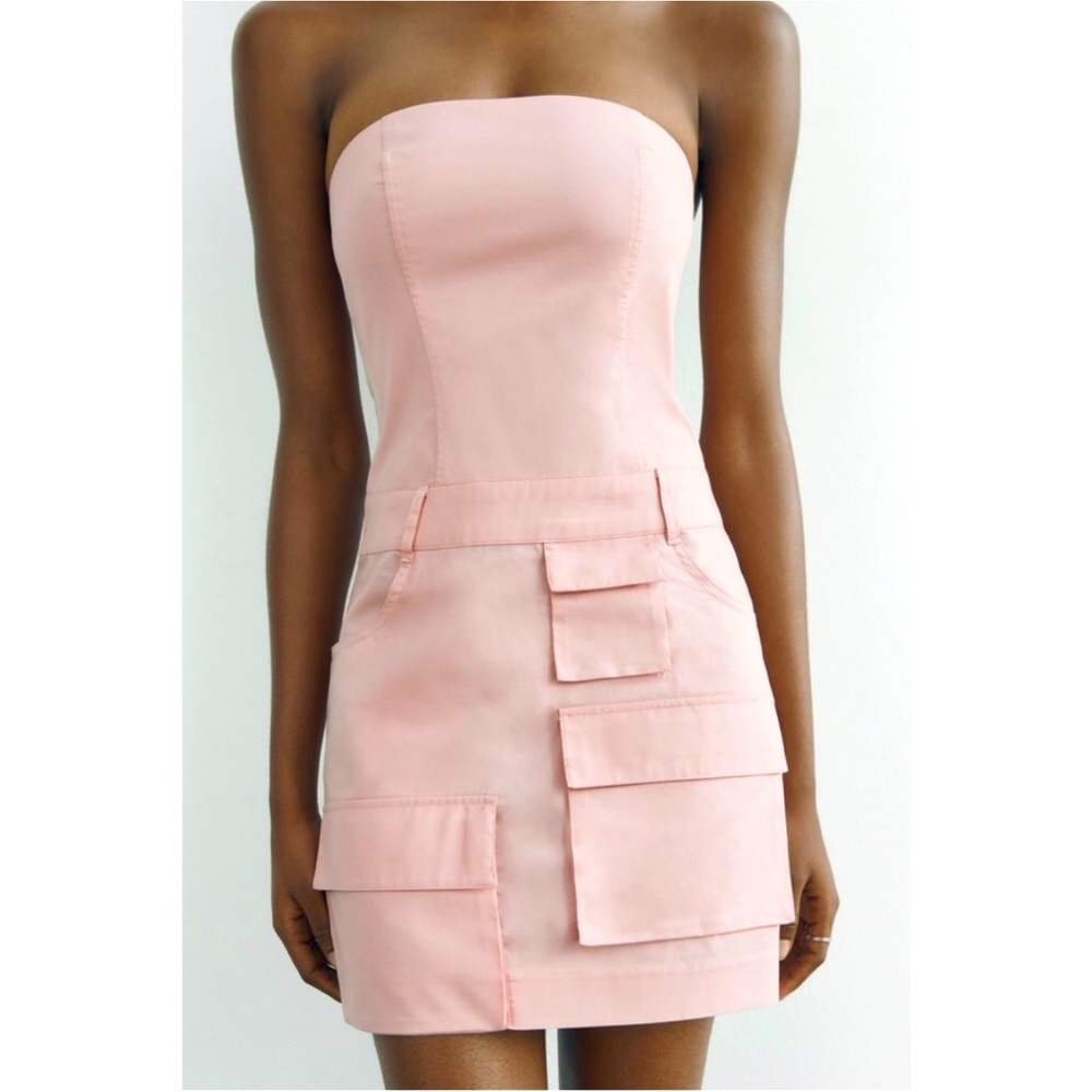 ZARA PINK MINI CARGO DRESS SZ L